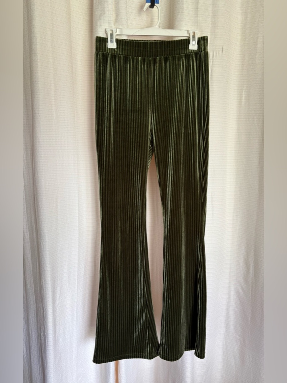 Amazon Green Ribbed Velvet Flare Pants
